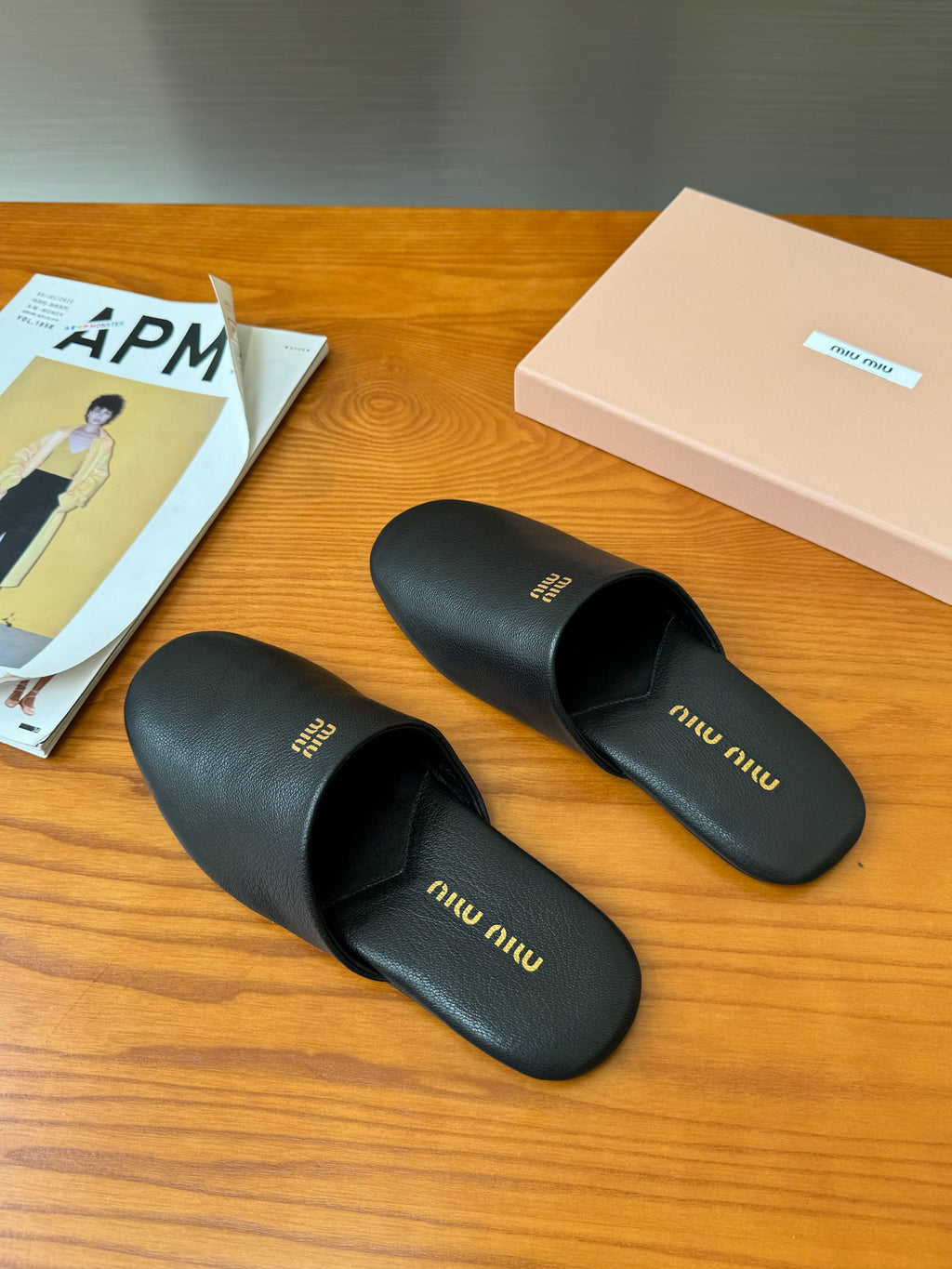 Black Leather Slippers