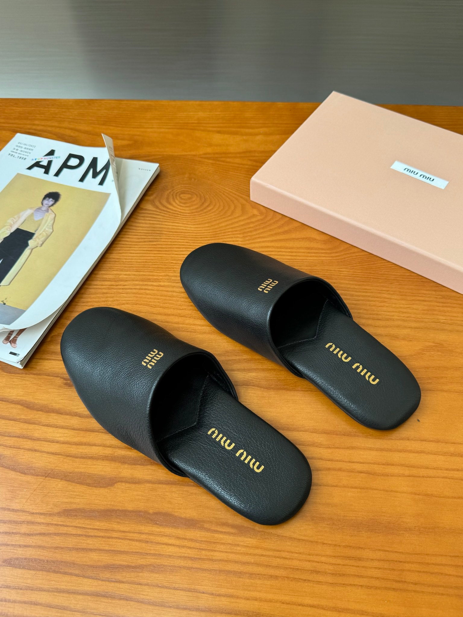 Black Leather Slippers