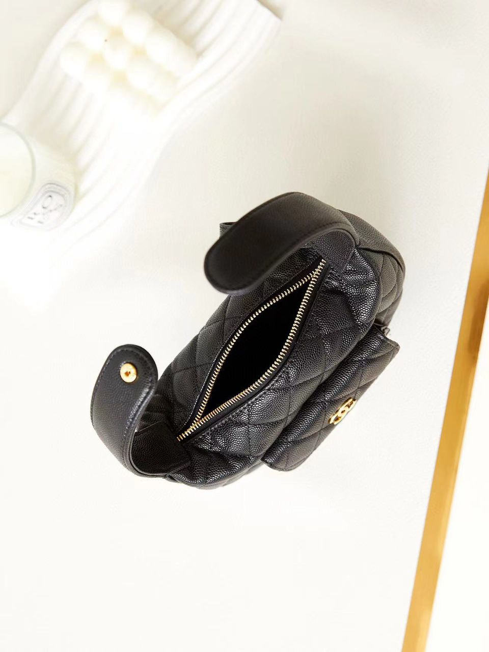 Black Caviar Quilted Pouch Pocket Hobo Bag