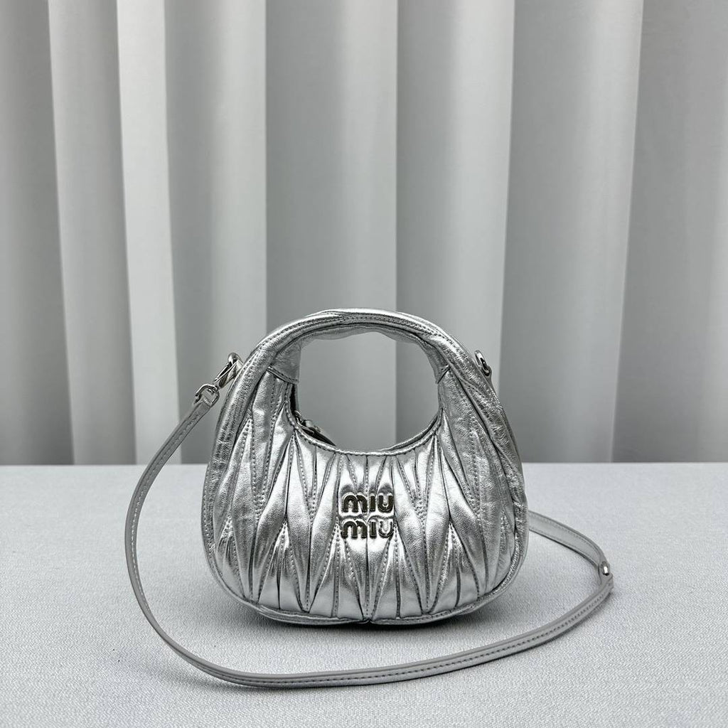Silver Wander Matelassé Leather Mini Hobo Bag
