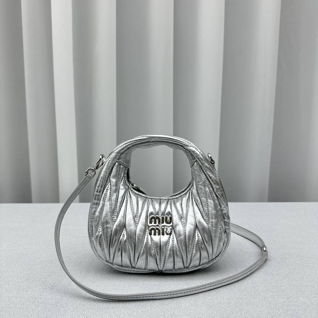 Silver Wander Matelassé Leather Mini Hobo Bag