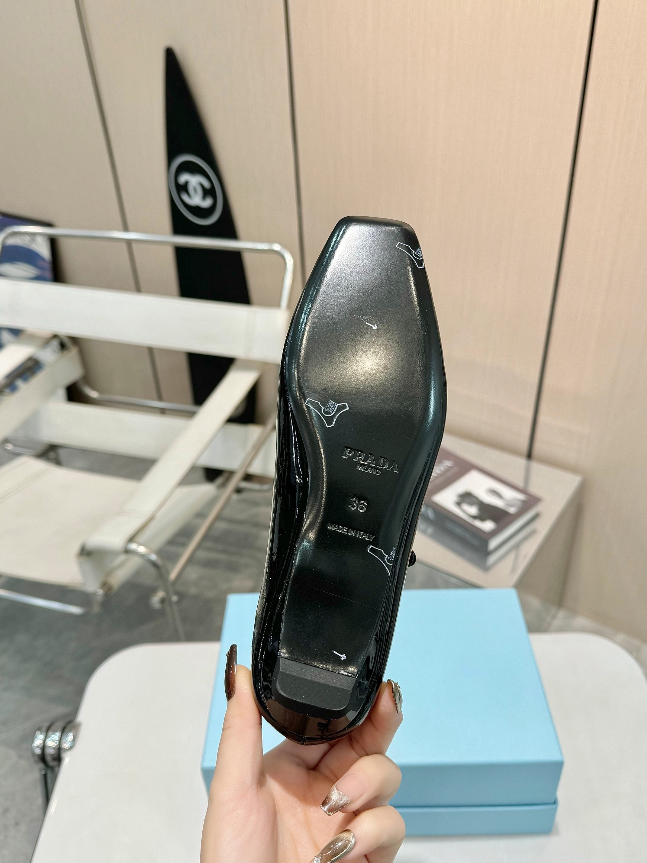 Black Brushed Leather Mary Jane Ballerinas