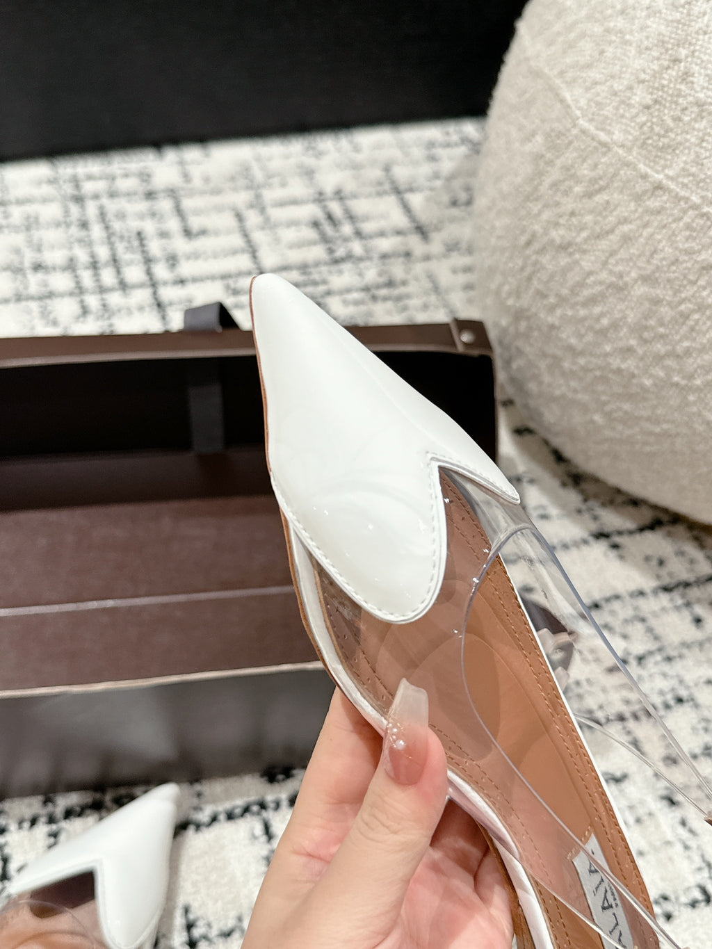 White LC Flat Slingbacks In Patent Leather