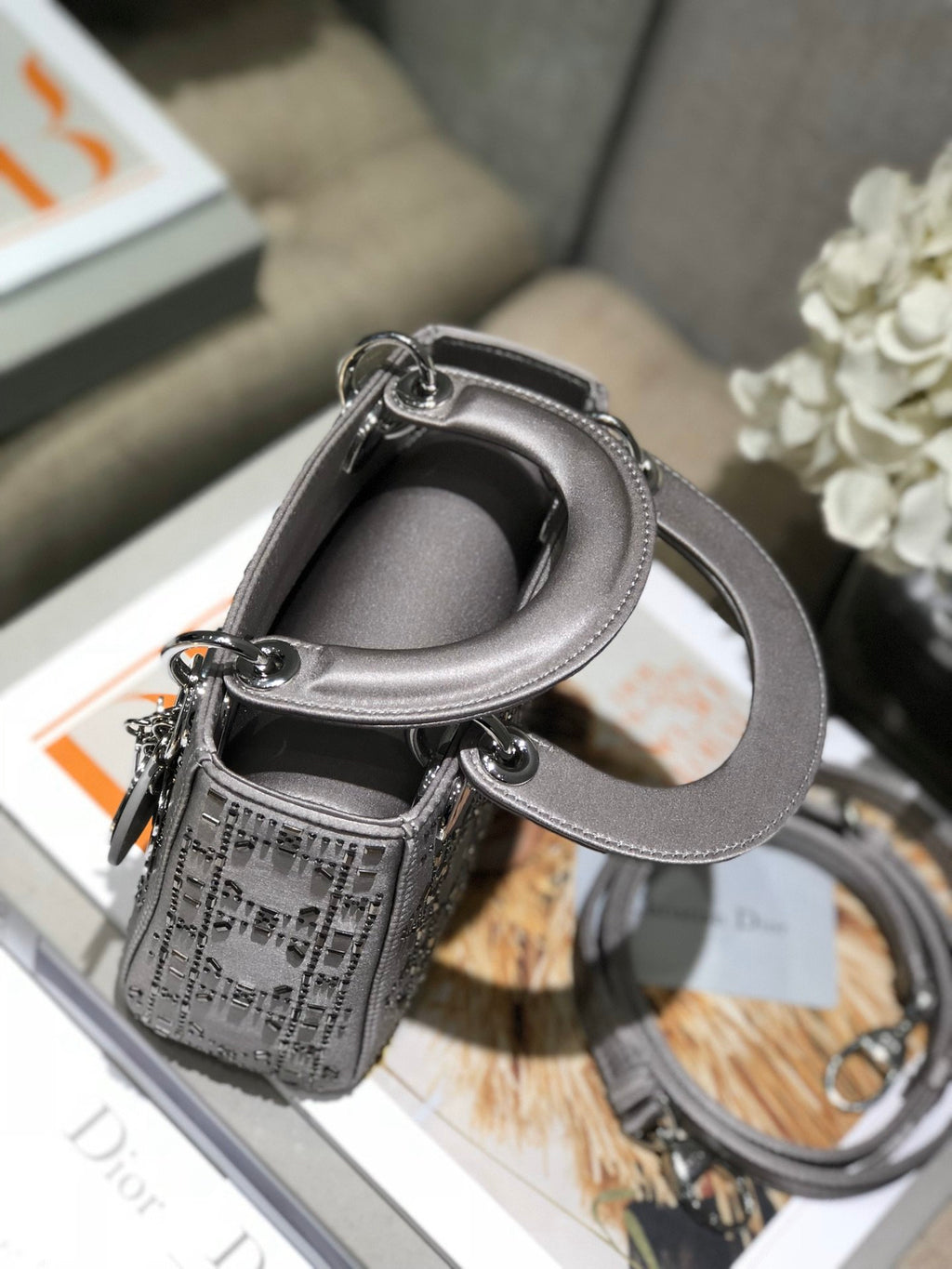 Gray Strass Cannage Satin Mini LD Bag