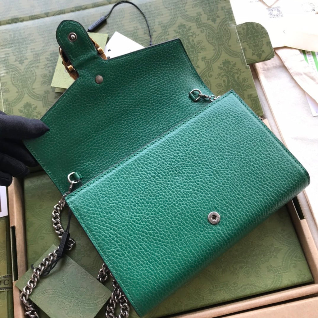 Emerald green DG mini leather chain wallet