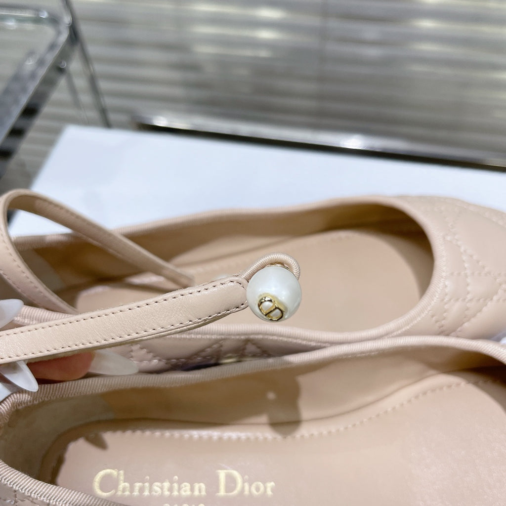 Nude Quilted Ballet Flat With Strap