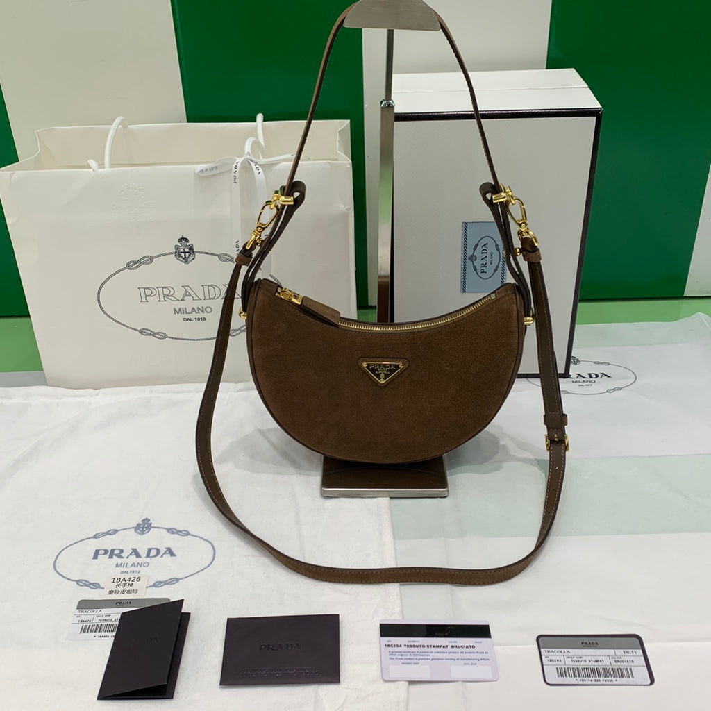 Cocoa Brown Arqué Suede Shoulder Bag