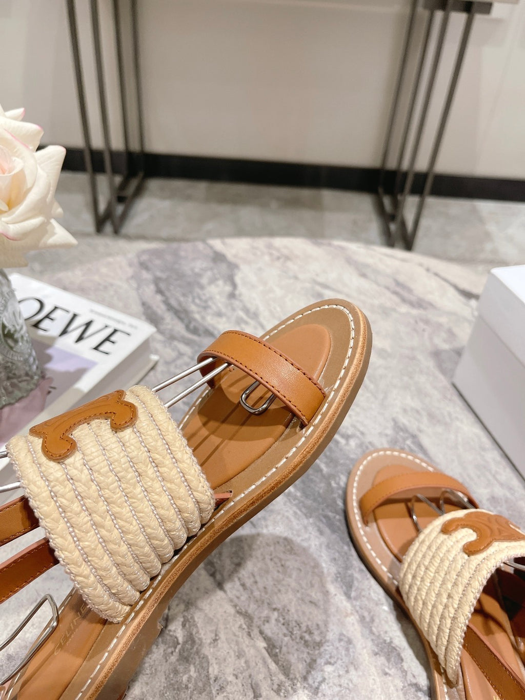 Beige & Tan CL Flat Strap Sandal