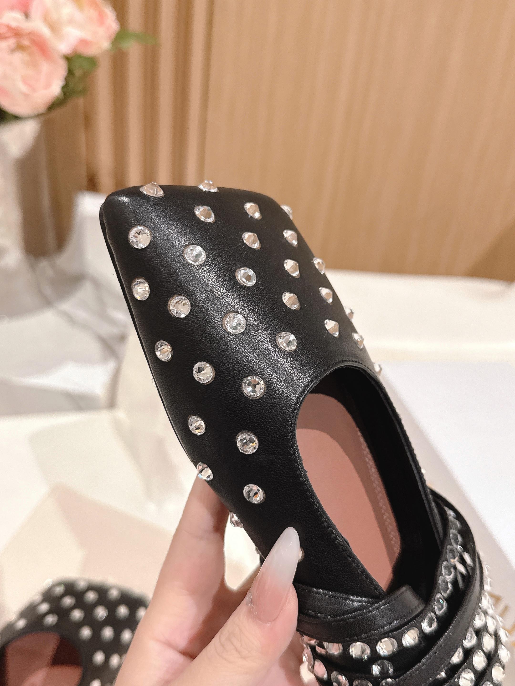 Black Ane Embellished Leather Ballet Flats