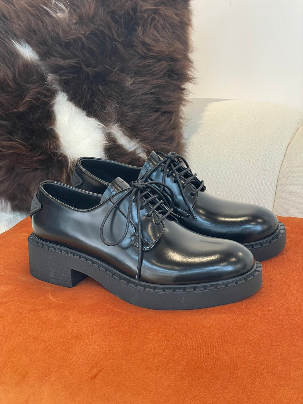 Black brushed-leather derby shoes