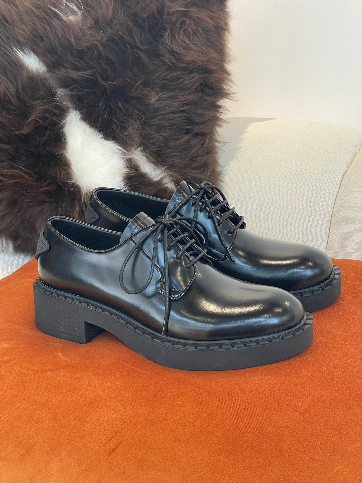 Black brushed-leather derby shoes