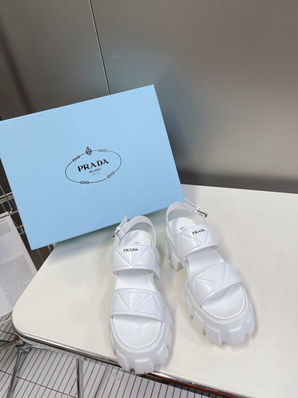 White PM Leather Sandals