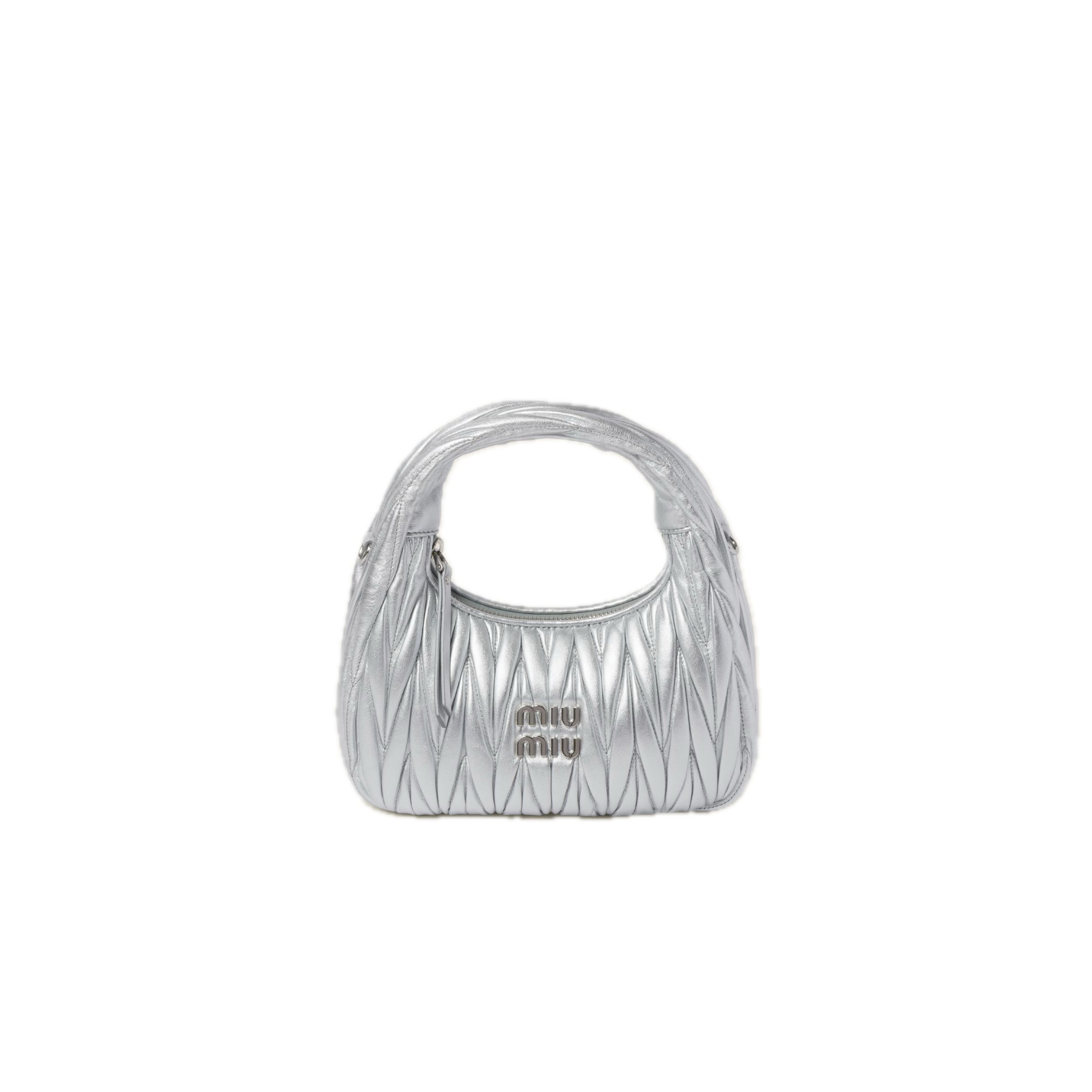 Silver Wander Matelassé Leather Small Hobo Bag