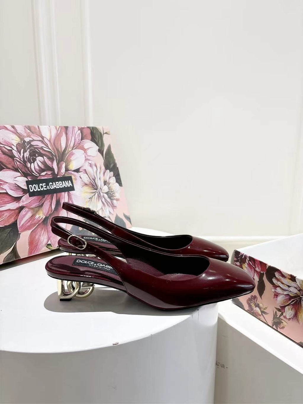 Burgundy Patent Leather Slingbacks