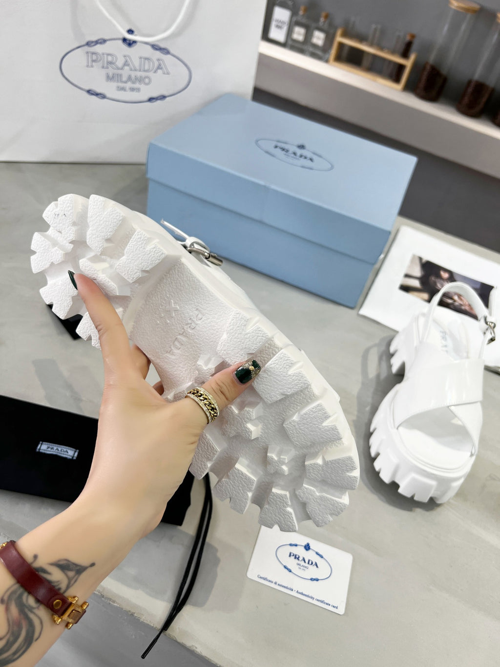 White PM brushed leather sandals