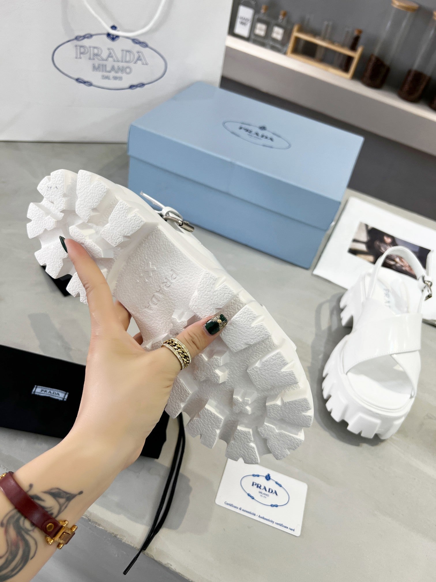 White PM brushed leather sandals