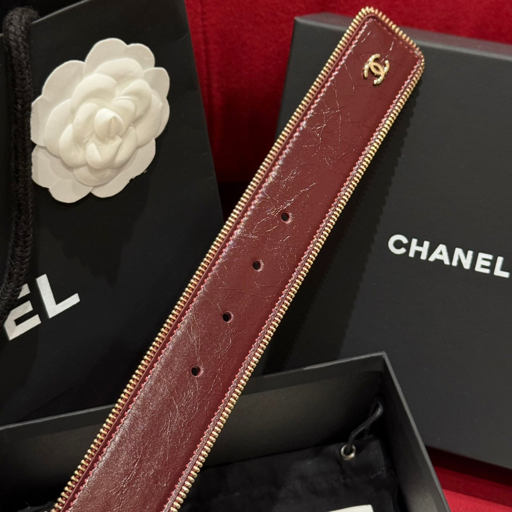 Burgundy & Gold Zipper Belt