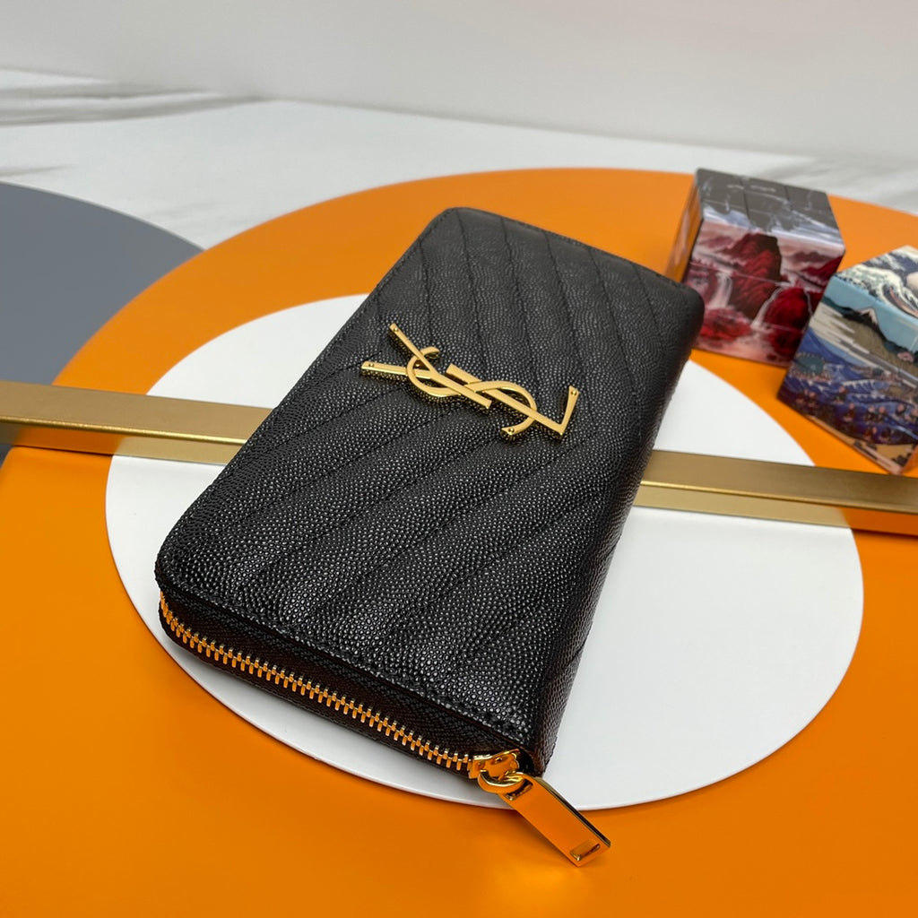 Black Zip-Around Wallet With gold-tone hardware