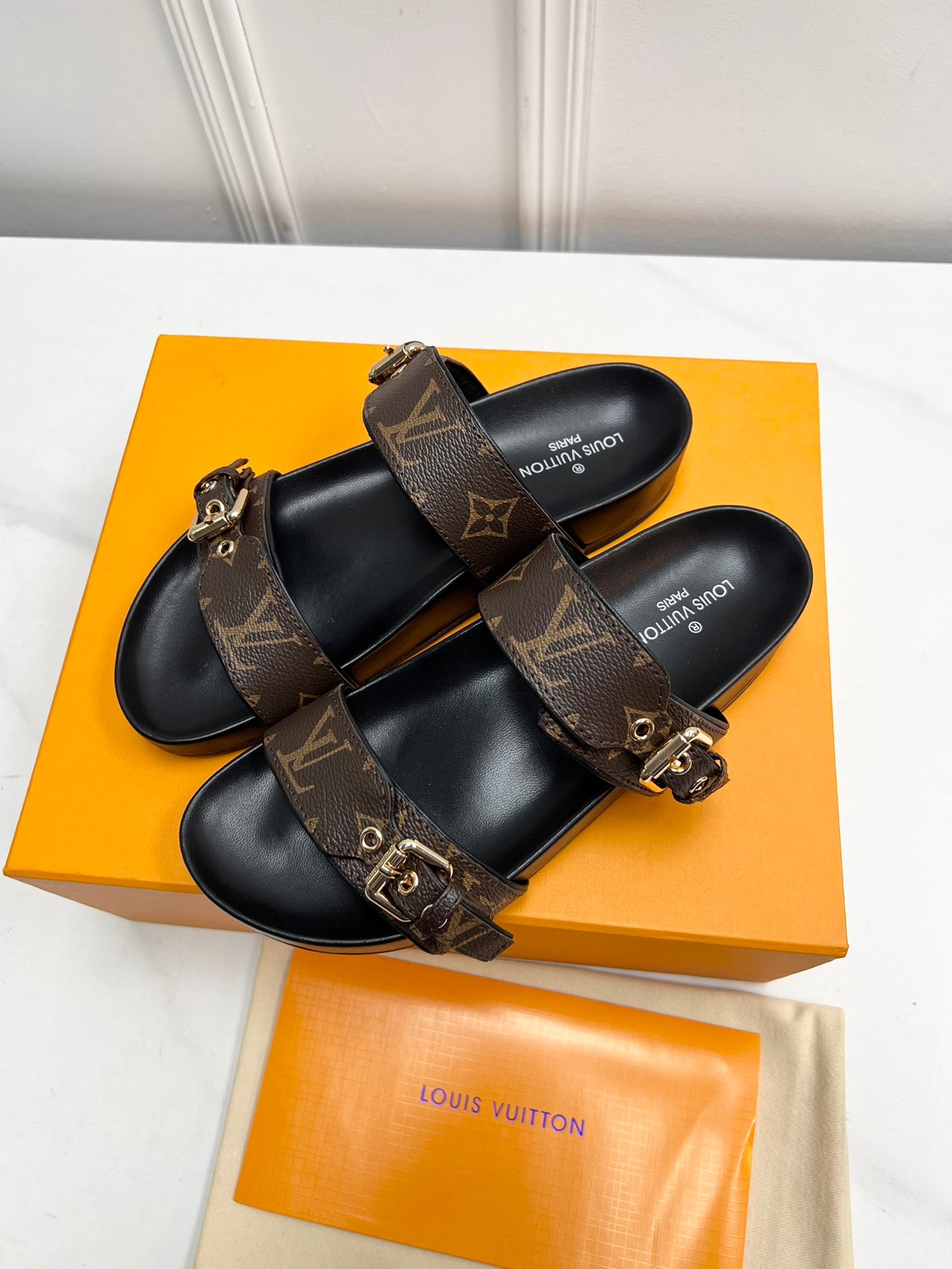 Patent canvas BD flat mule