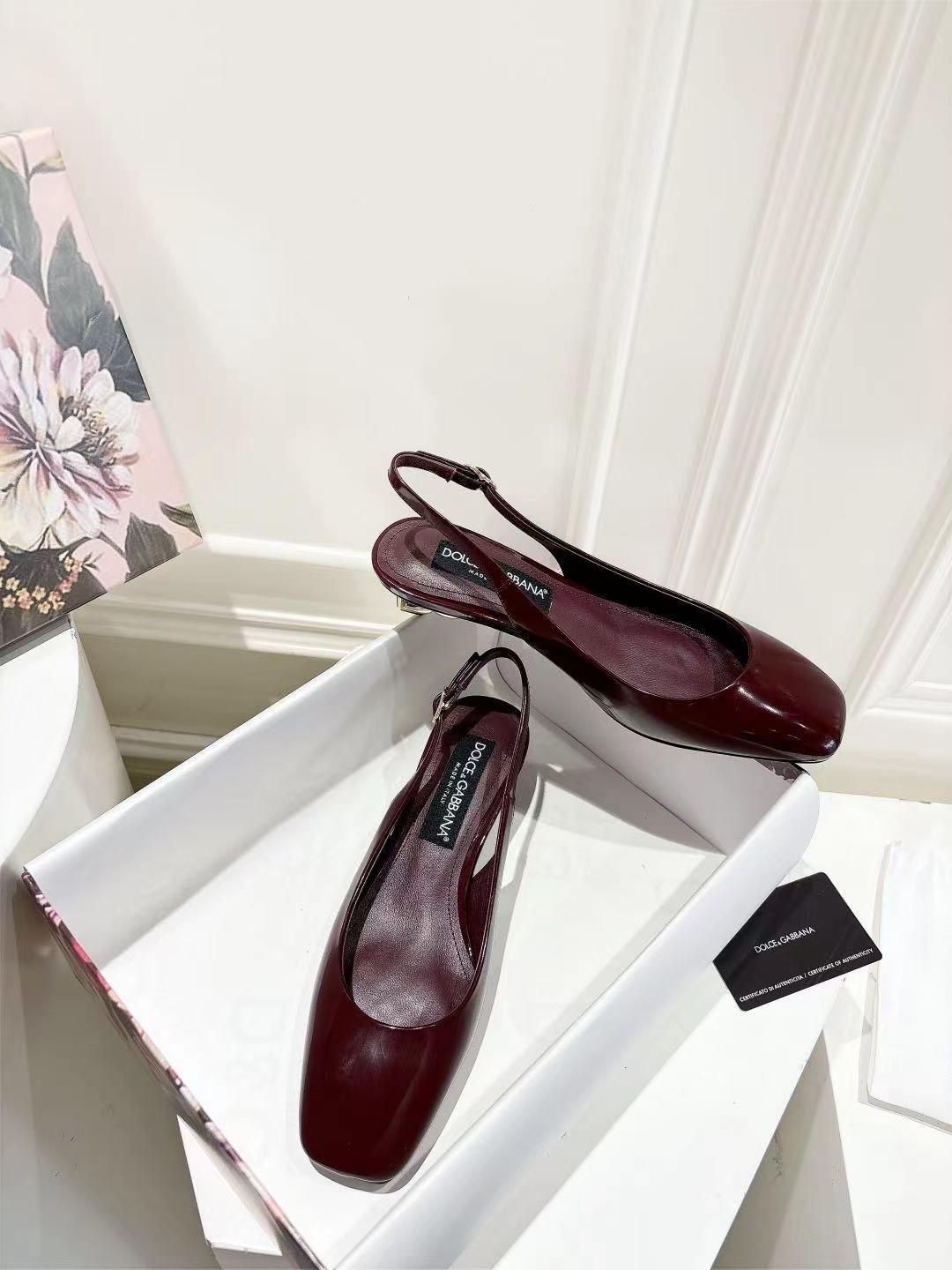 Burgundy Patent Leather Slingbacks