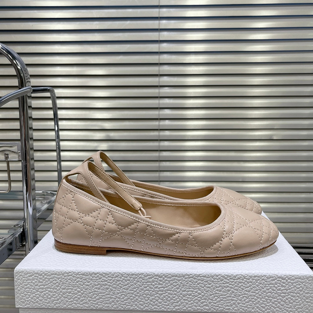 Nude Quilted Ballet Flat With Strap