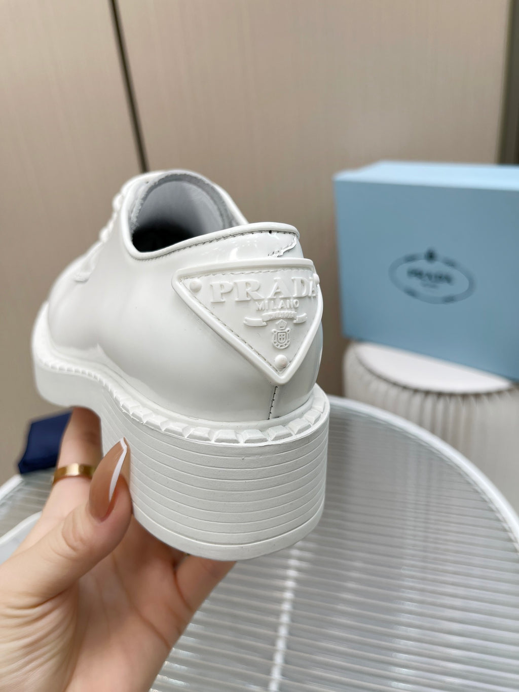 White brushed-leather derby shoes