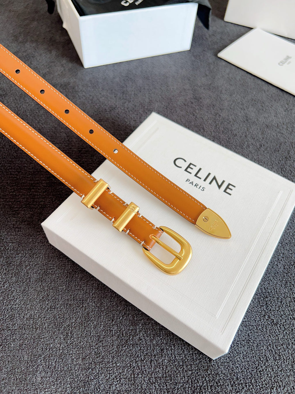 Tan Small Western Belt With Gold Finishing