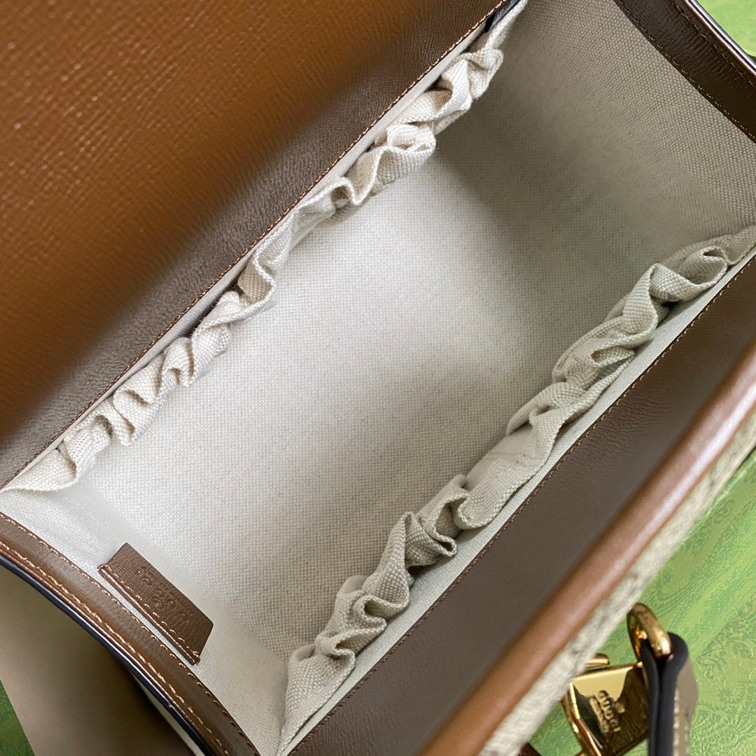 Beige canvas mini top handle bag