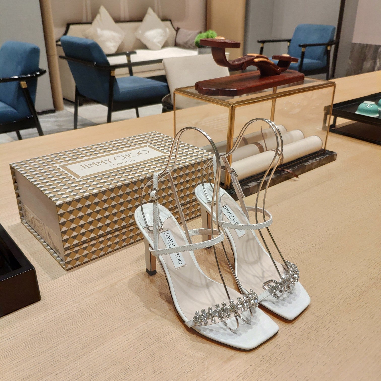 Cream JM 85 sandals with crystal embellishment