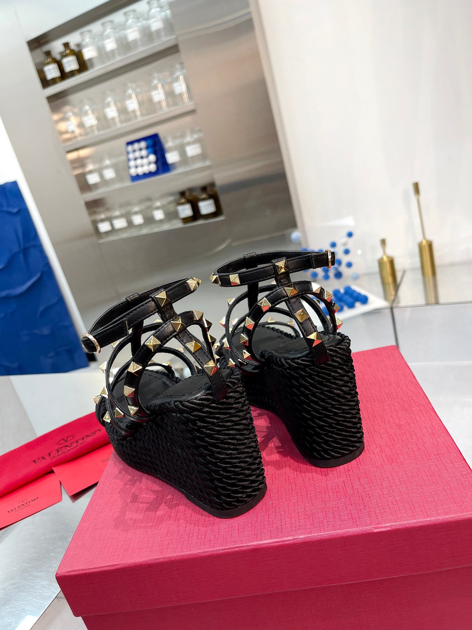 Black VR Ankle Strap Wedge Sandal