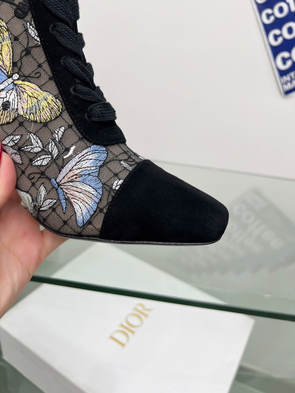 Transparent Mesh & Suede ND Heeled Ankle Boot