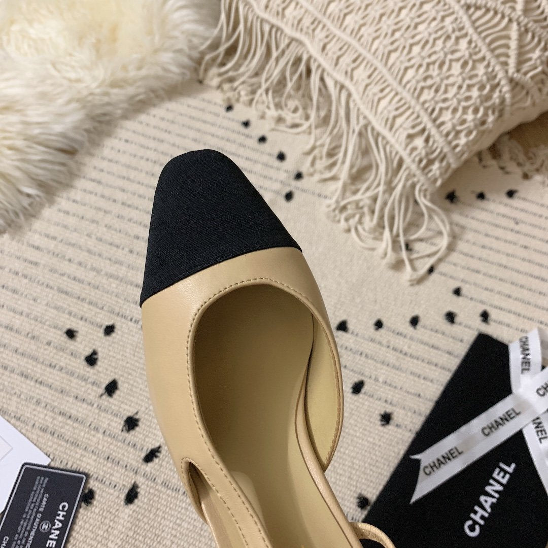 Beige & black CC sling-back