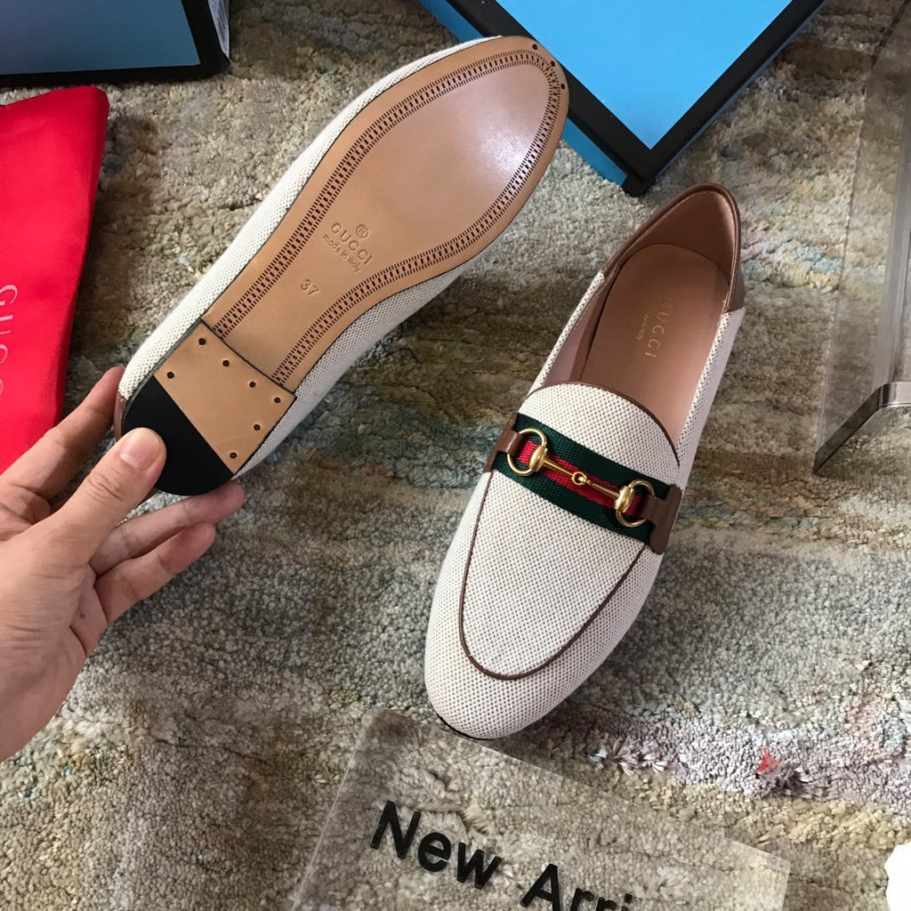 Beige & brown GB collapsible-heel loafers