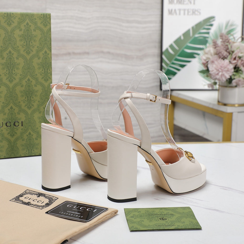 White Horsebit Platform Sandal