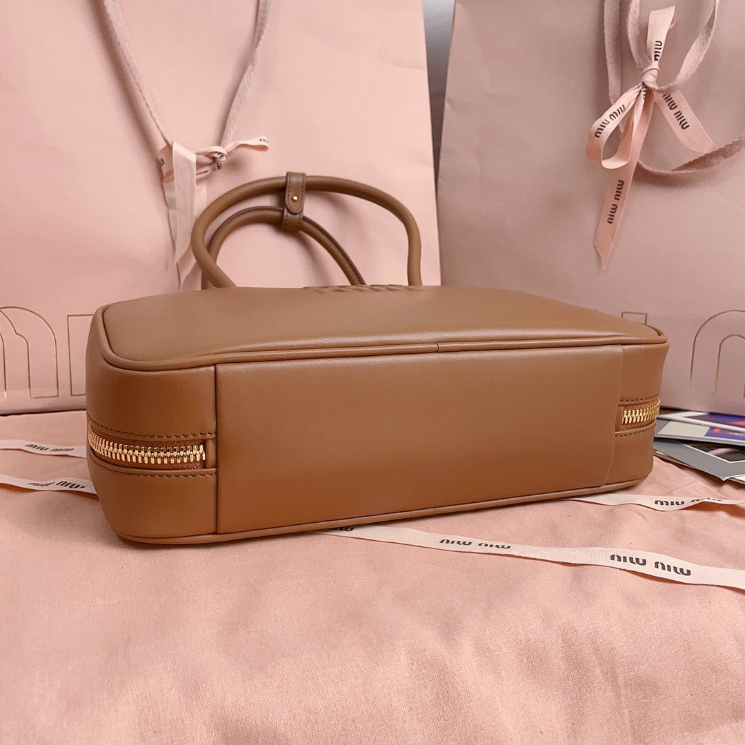 Cognac Beau Leather Top-Handle Bag