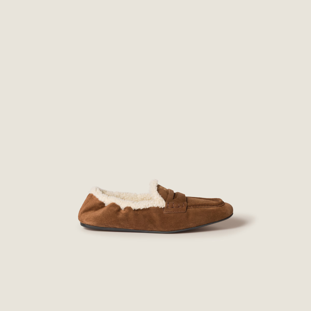 Cocoa Brown Ruches Suede Loafers