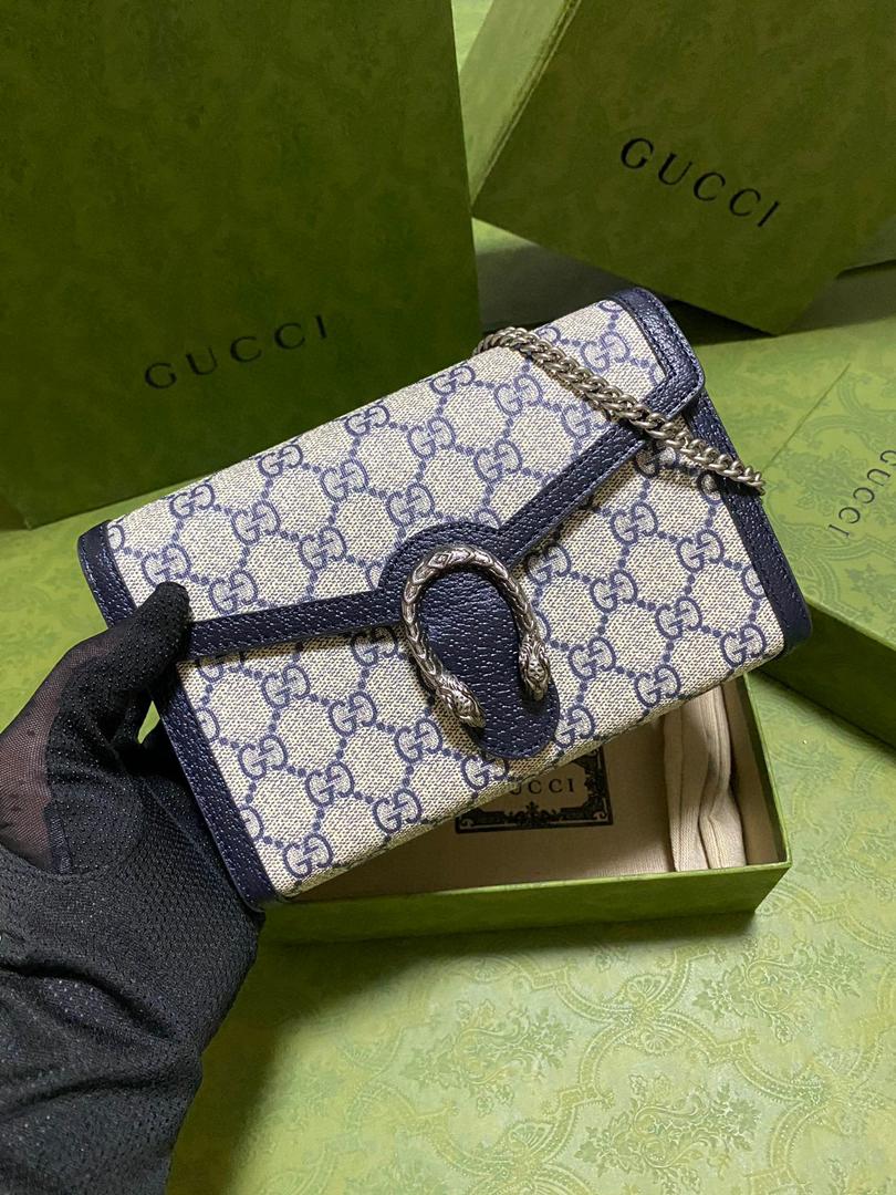 Beige & blue DG supreme chain wallet