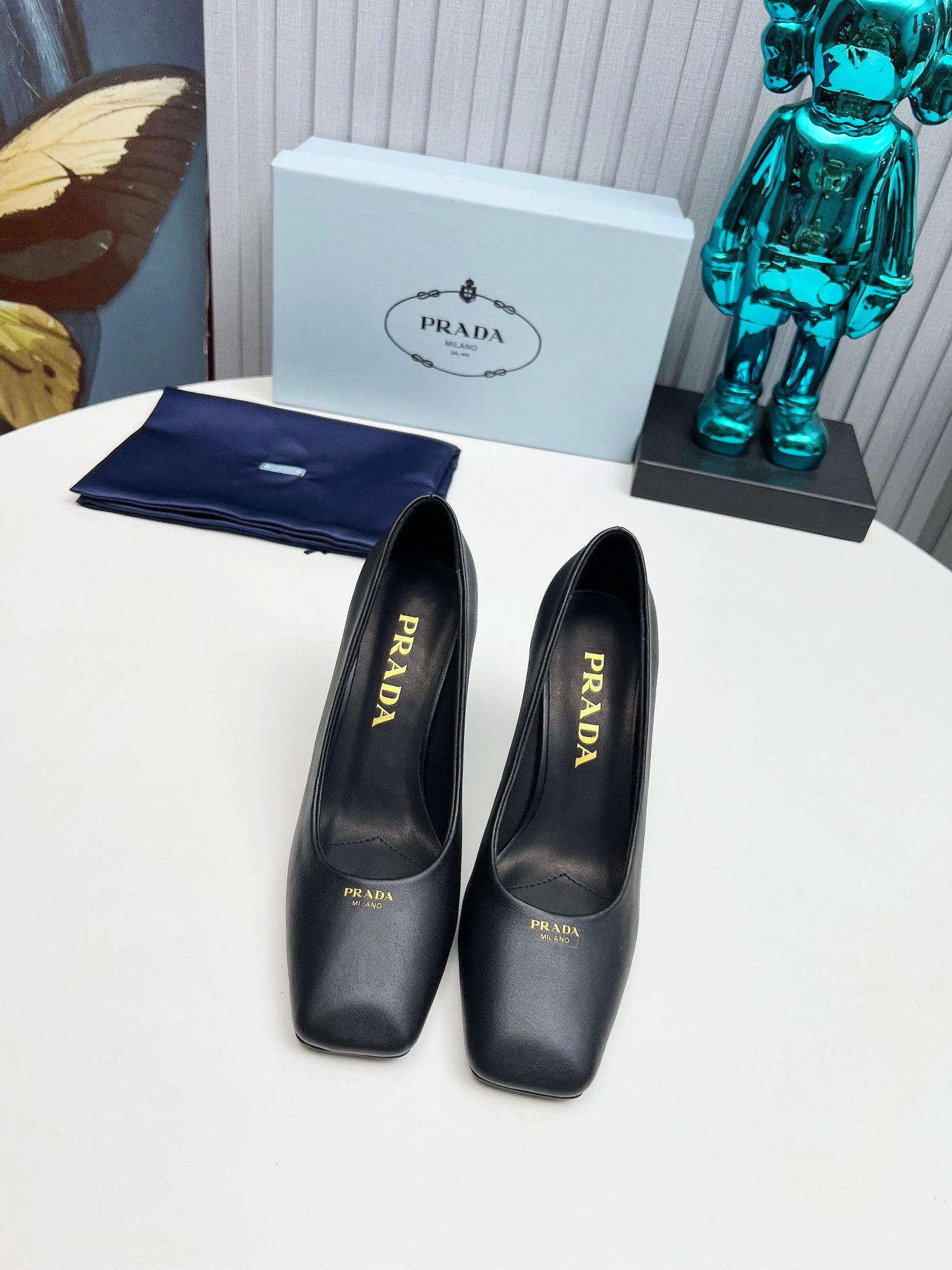 Black Brushed Leather Pumps