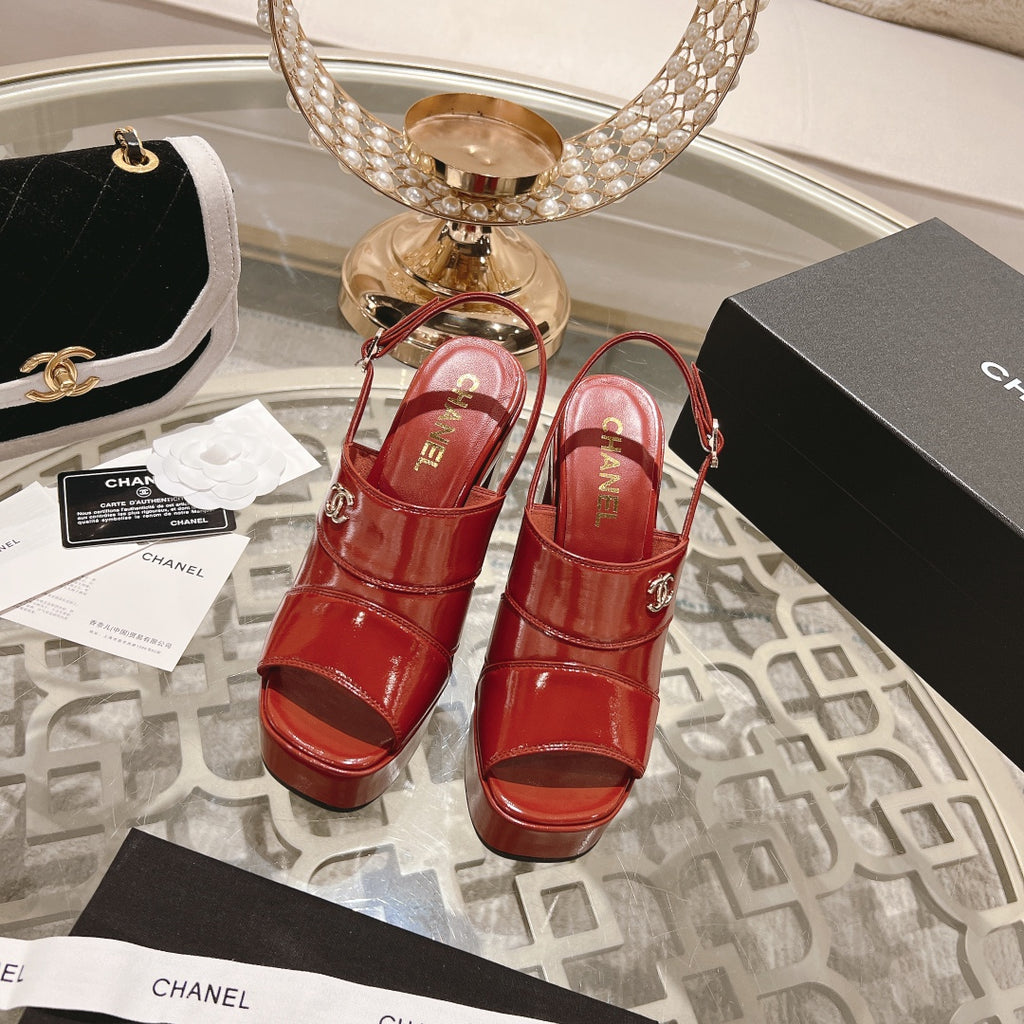 Dark Red C Patent Sandals