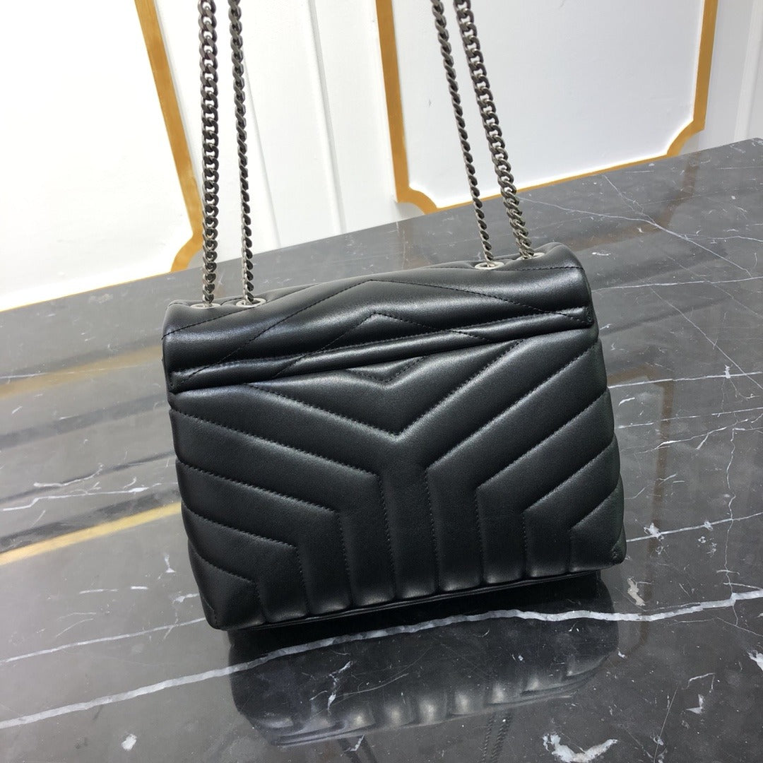 Black YL small quilted leather shoulder bag