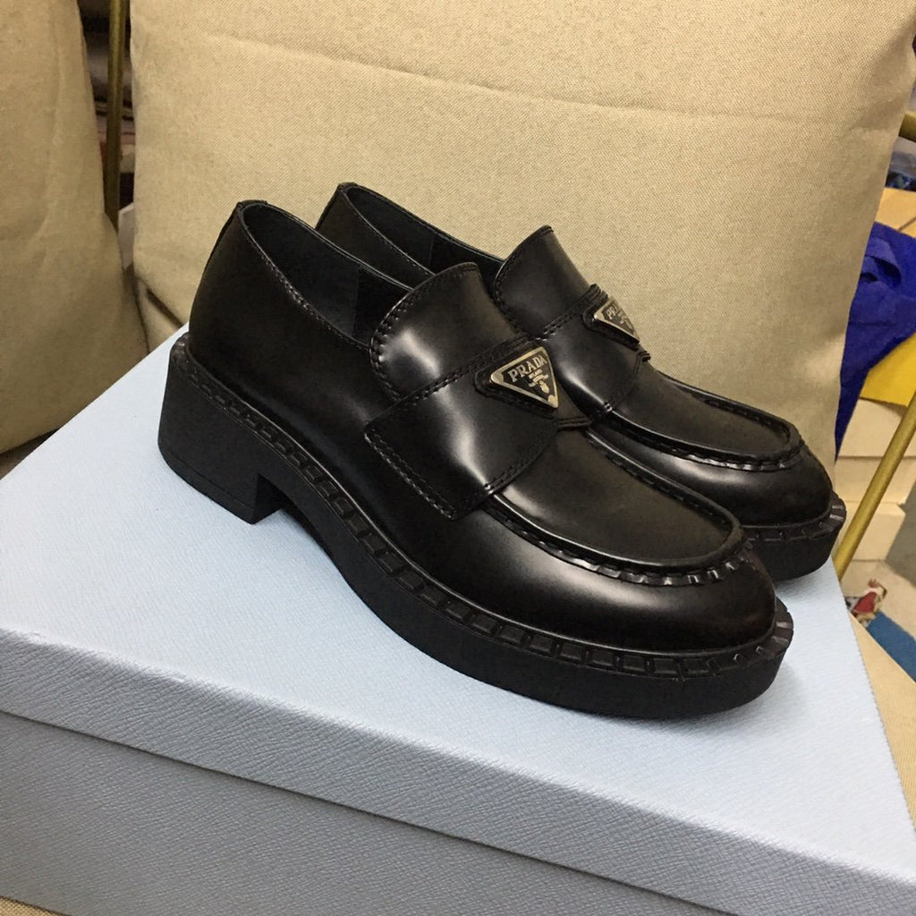 Black brushed leather loafers