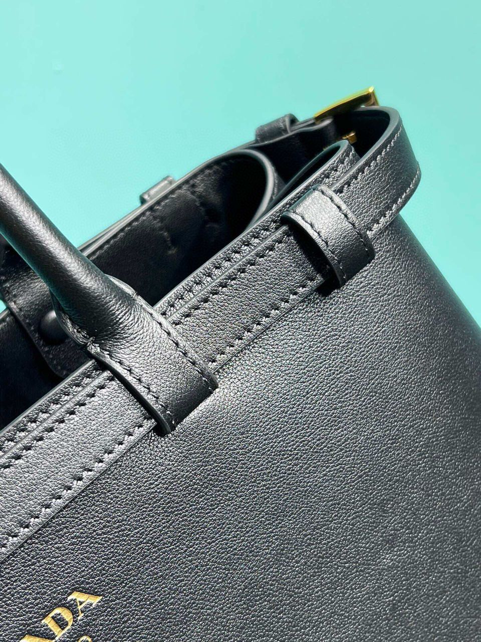 Black Buckle Medium Leather Handbag With Double Belt