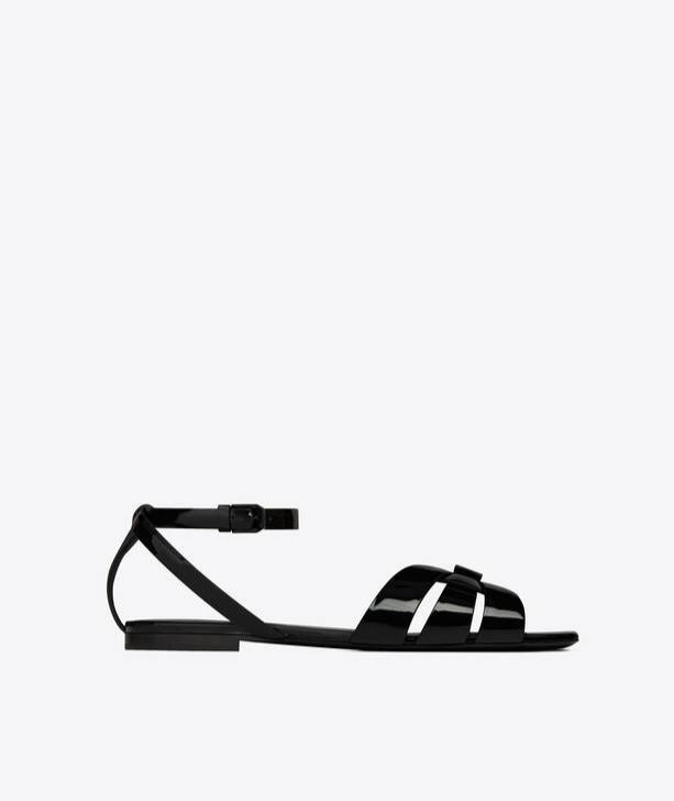 YT flat sandals in Black patent leather