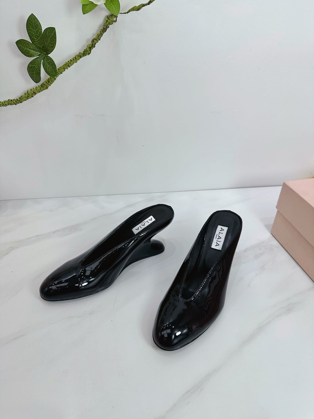 Black Curve Wedge Mules