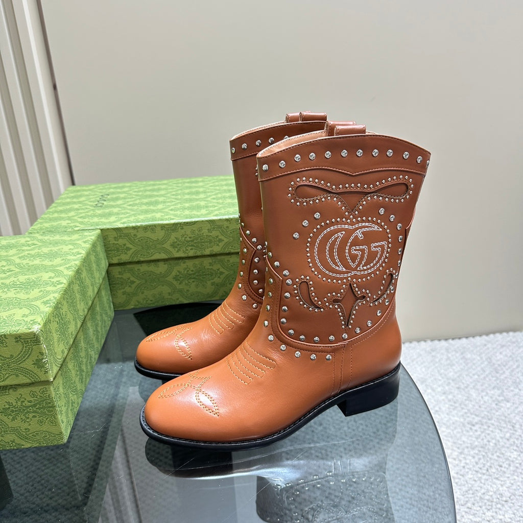 Brown Boot With Double G & Studs