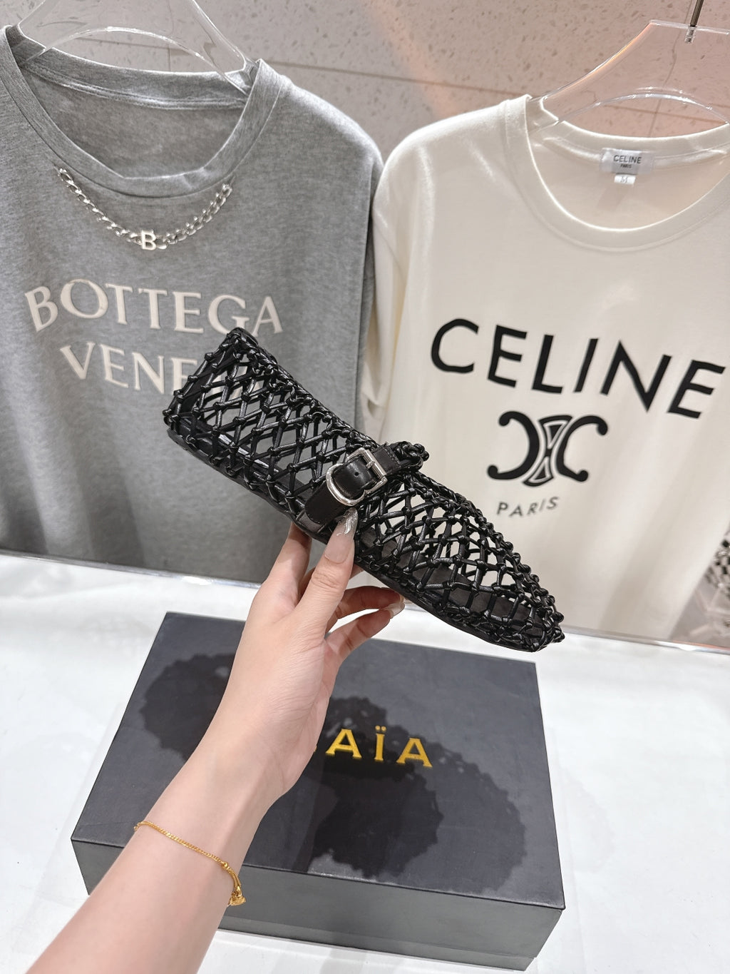 Black Ballet Flats In Braided Leather