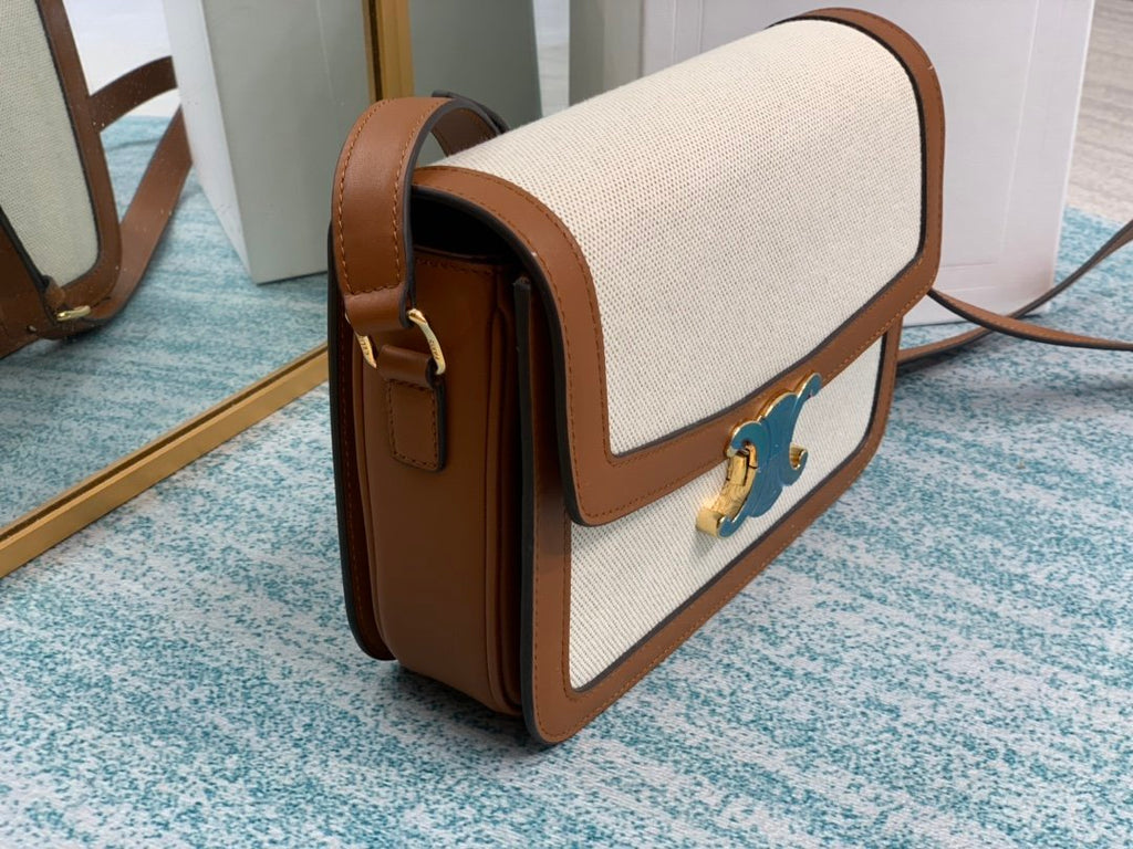 Tan & white medium triomphe bag