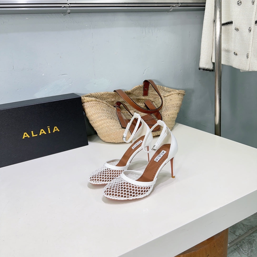 White High Fishnet Pumps