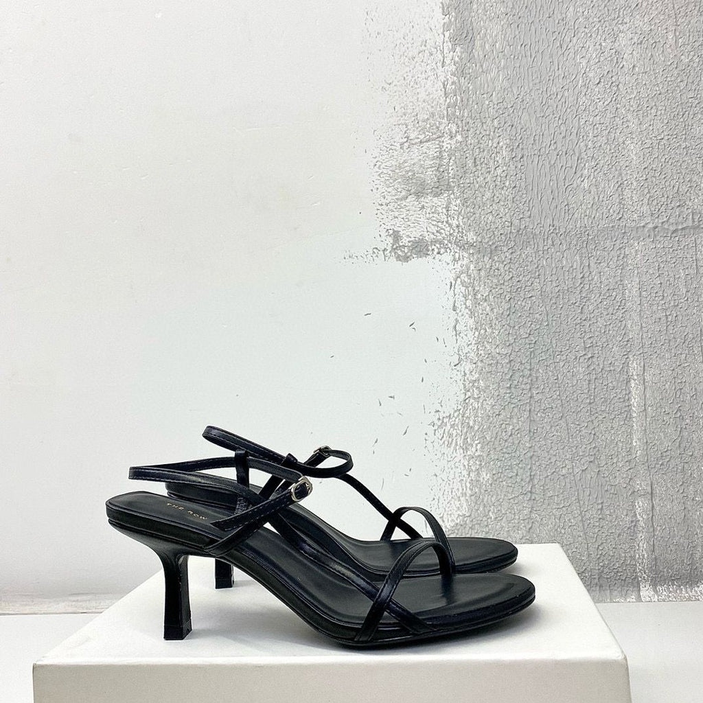 Black Bare Leather Sandals