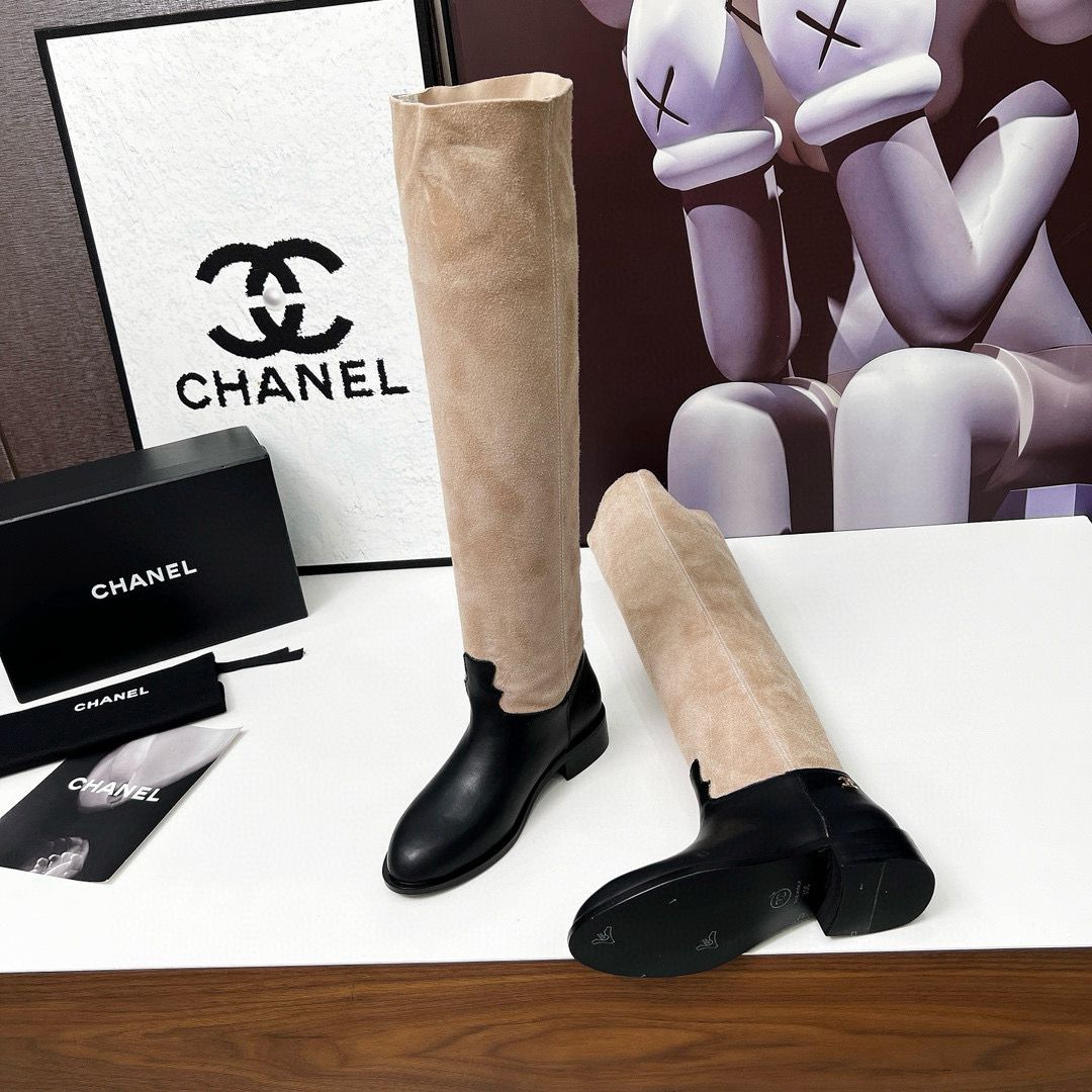 Beige Velvet Thigh Boots